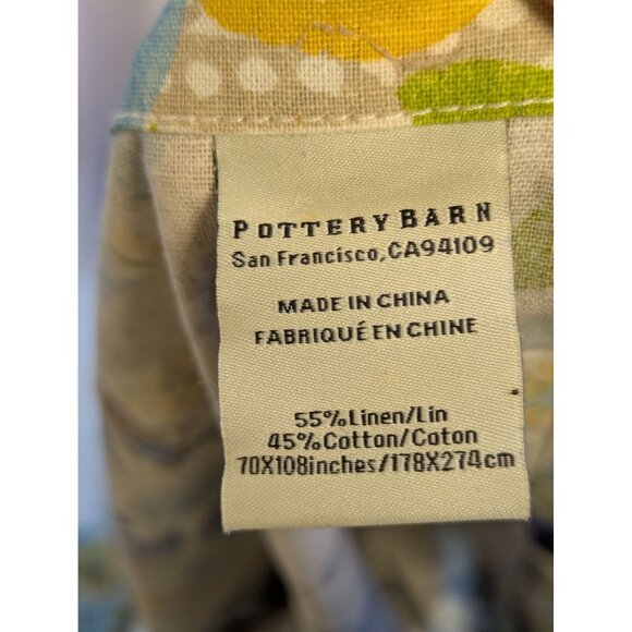 Pottery Barn Lined Floral Tile Curtain Panel  Set of 2 70x108 Linen Cotton - Picture 4 of 5